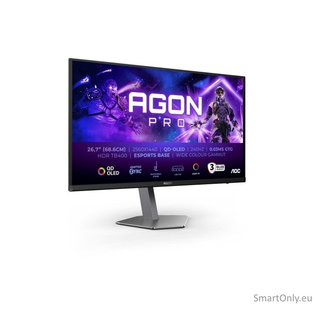 AOC | AG276QZD2 | 26.7 " | OLED | QHD | 16:9 | 240 Hz | 0.03 ms | 2560 x 1440 pixels | 250 cd/m² | HDMI ports quantity 2 3