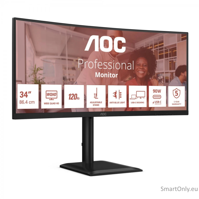 AOC CU34E4CV | 34 " | VA | 21:9 | 120 Hz | 4 ms | 3440 x 1440 pixels | HDMI ports quantity 2 | Black 1