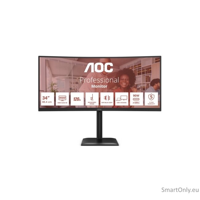 AOC CU34E4CV | 34 " | VA | 21:9 | 120 Hz | 4 ms | 3440 x 1440 pixels | HDMI ports quantity 2 | Black 21