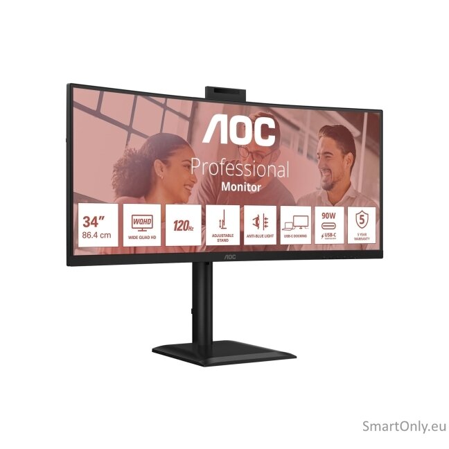 AOC | CU34E4CW | 34 " | VA | UWQHD | 120 Hz | 4 ms | 3440 x 1440 pixels | 350 cd/m² | HDMI ports quantity 2 | Black 32 AOC | CU34E4CW | 34 " | VA | UWQHD | 120 Hz | 4 ms | 3440 x 1440 pixels | 350 cd/m² | HDMI ports quantity 2 | Black 32