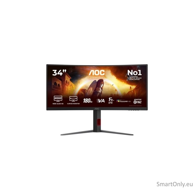 AOC CU34G4CA | 34 " | Fast VA | WQHD | 21:9 | 180 Hz | 1 ms | 3440 x 1440 pixels | 450 cd/m² | HDMI ports quantity 2 | Black 16