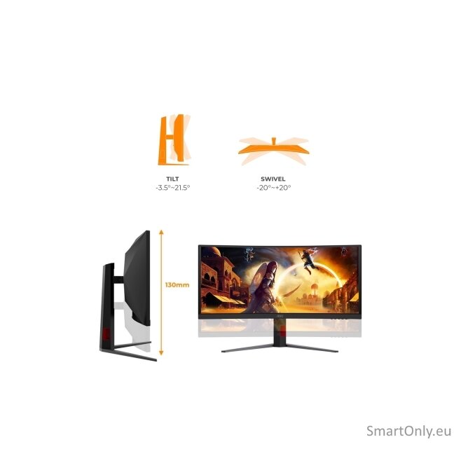 AOC CU34G4CA | 34 " | Fast VA | WQHD | 21:9 | 180 Hz | 1 ms | 3440 x 1440 pixels | 450 cd/m² | HDMI ports quantity 2 | Black 21