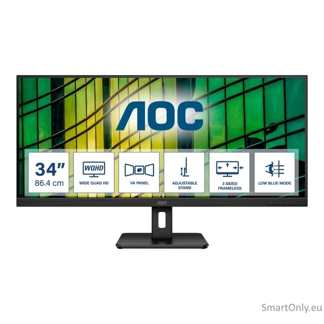 AOC | Monitor | U34E2M | 34 " | VA | WQHD | 21:9 | 100 Hz | 4 ms | 3440 x 1440 | 300 cd/m² | HDMI ports quantity 2 | Black 11