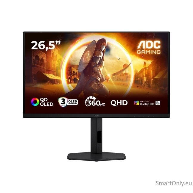 AOC Q27G4SDR | 27 " | QD-OLED | QHD | 16:9 | 360 Hz | 0.03 ms | 2560 x 1440 pixels | 1000 cd/m² | HDMI ports quantity 2 | Black 64 AOC Q27G4SDR | 27 " | QD-OLED | QHD | 16:9 | 360 Hz | 0.03 ms | 2560 x 1440 pixels | 1000 cd/m² | HDMI ports quantity 2 | Black 64