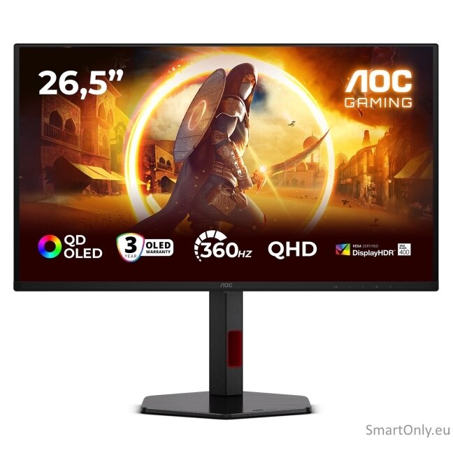 AOC Q27G4SDR | 27 " | QD-OLED | QHD | 16:9 | 360 Hz | 0.03 ms | 2560 x 1440 pixels | 1000 cd/m² | HDMI ports quantity 2 | Black 1 AOC Q27G4SDR | 27 " | QD-OLED | QHD | 16:9 | 360 Hz | 0.03 ms | 2560 x 1440 pixels | 1000 cd/m² | HDMI ports quantity 2 | Black 1