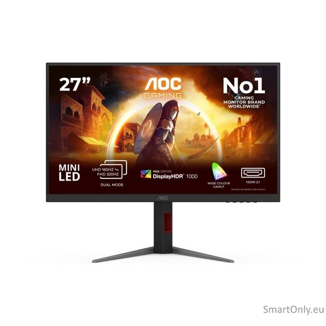 AOC | U27G4XM | 27 " | Fast IPS | UHD | 16:9 | 160 Hz | 1 ms | 3840 x 2160 pixels | 1200 cd/m² | HDMI ports quantity 1 | Black 27 AOC | U27G4XM | 27 " | Fast IPS | UHD | 16:9 | 160 Hz | 1 ms | 3840 x 2160 pixels | 1200 cd/m² | HDMI ports quantity 1 | Black 27