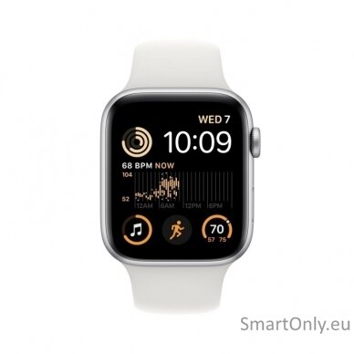 Apple Watch SE MNK23UL/A 44mm, GPS (satellite), Retina LTPO OLED, Touchscreen, Heart rate monitor, Waterproof, Bluetooth, Wi-Fi, Silver, White 1