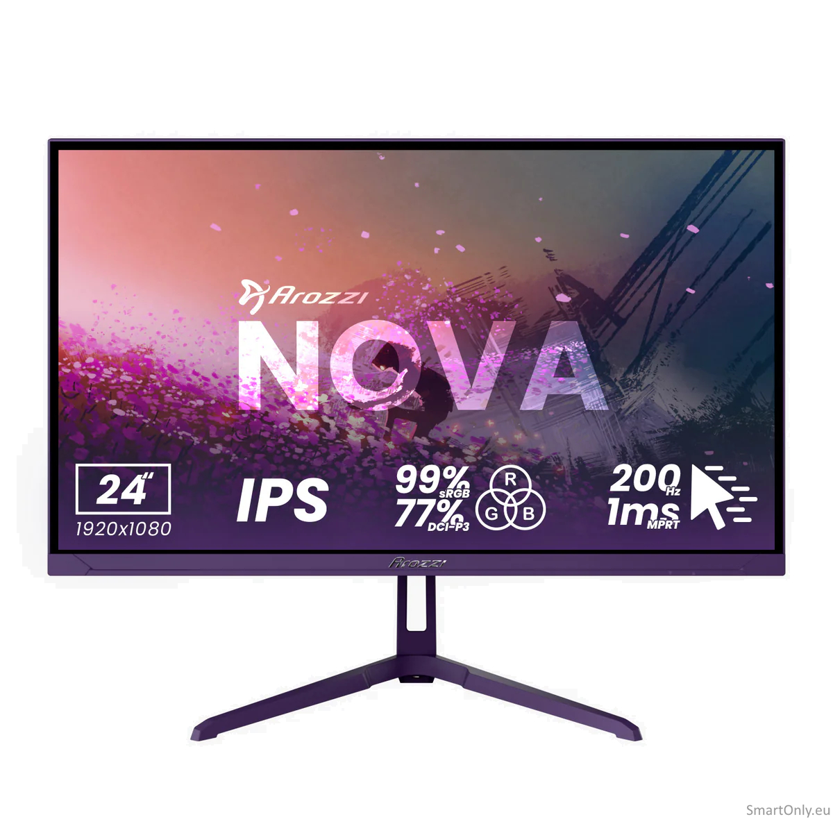 Arozzi | Nova | 24 " | IPS | FHD | 16:9 | 200 Hz | 1 ms | 1920 x 1080 pixels | 300 cd/m² | HDMI ports quantity 1 | Purple 1 Arozzi | Nova | 24 " | IPS | FHD | 16:9 | 200 Hz | 1 ms | 1920 x 1080 pixels | 300 cd/m² | HDMI ports quantity 1 | Purple 1