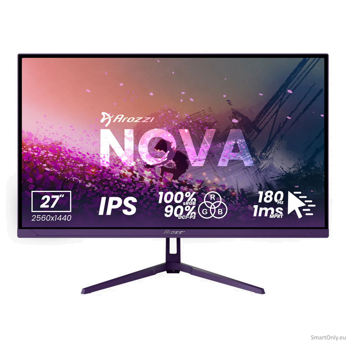 Arozzi | Nova | 27 " | IPS | QHD | 16:9 | 180 Hz | 1 ms | 2560 x 1440 pixels | 350 cd/m² | HDMI ports quantity 2 | Purple 1 Arozzi | Nova | 27 " | IPS | QHD | 16:9 | 180 Hz | 1 ms | 2560 x 1440 pixels | 350 cd/m² | HDMI ports quantity 2 | Purple 1