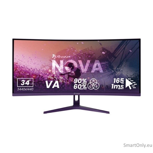 Arozzi | Nova | 34 " | VA | UWQHD | 21:9 | 165 Hz | 1 ms | 3440 x 1440 pixels | 350 cd/m² | HDMI ports quantity 2 | Purple 7 Arozzi | Nova | 34 " | VA | UWQHD | 21:9 | 165 Hz | 1 ms | 3440 x 1440 pixels | 350 cd/m² | HDMI ports quantity 2 | Purple 7