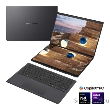 Asus Zenbook Duo UX8407AA-SN094X | Moher Gray | 14 " | OLED | Touchscreen | 2.8K | 2880 x 1800 pixels | Anti-Reflective | Intel Core Ultra 9 | 378H | 32 GB | LPDDR5X | Solid-state drive capacity 2000 GB | Intel Arc Graphics | Windows 11 Home | 802.11be |