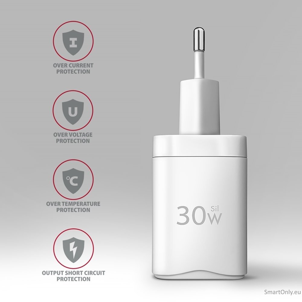AXAGON ACU-PD30W Sil Wall charger 30W, 1x port USB-C, PD3.0/PPS/QC4+/SFC/AFC/Apple, white 4