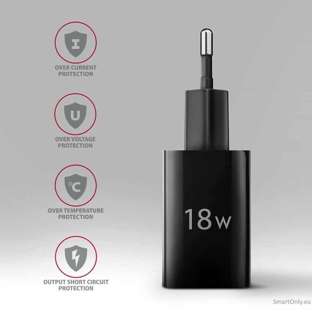 AXAGON ACU-QC18 Wall charger 18W, 1x port USB-A, QC3.0/AFC/Apple, black 4 AXAGON ACU-QC18 Wall charger 18W, 1x port USB-A, QC3.0/AFC/Apple, black 4