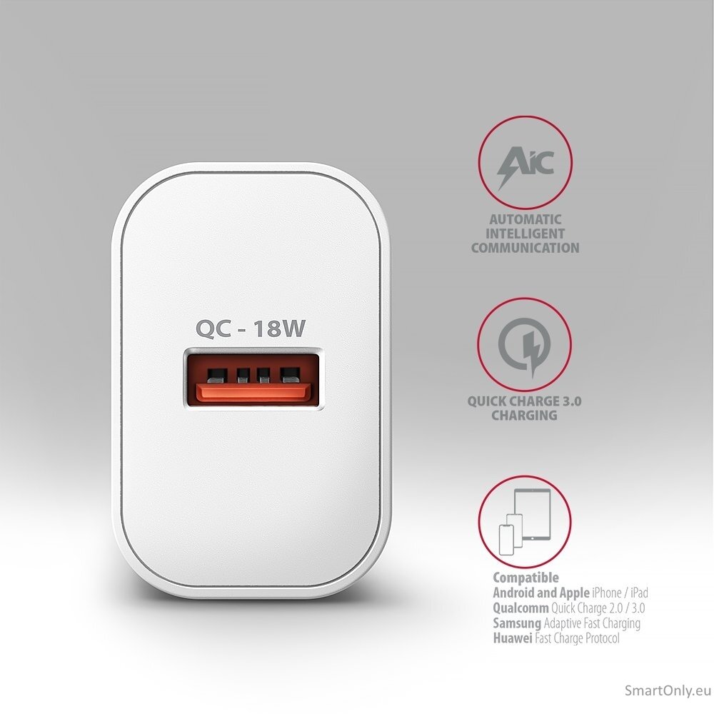 AXAGON ACU-QC18W Wall charger 18W, 1x port USB-A, QC3.0/AFC/Apple, white 3 AXAGON ACU-QC18W Wall charger 18W, 1x port USB-A, QC3.0/AFC/Apple, white 3