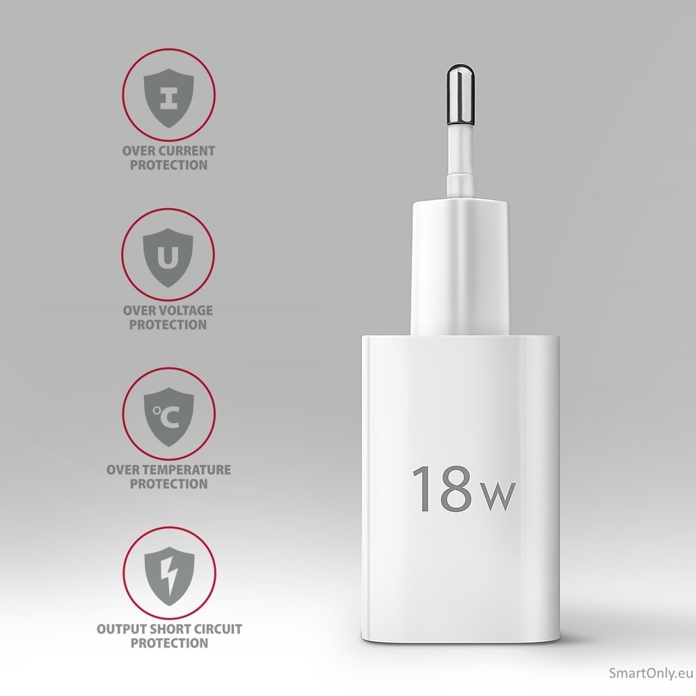 AXAGON ACU-QC18W Wall charger 18W, 1x port USB-A, QC3.0/AFC/Apple, white 4 AXAGON ACU-QC18W Wall charger 18W, 1x port USB-A, QC3.0/AFC/Apple, white 4