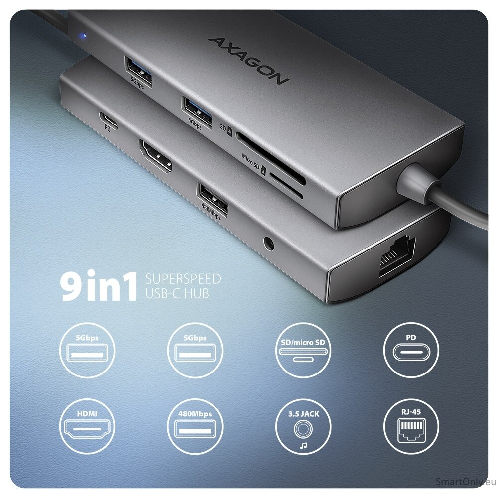 AXAGON Multi port USB-C 5Gbps hub | HMC-8HLSA 1