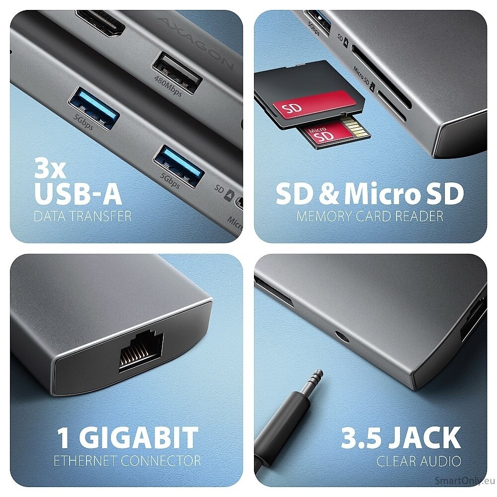 AXAGON Multi port USB-C 5Gbps hub | HMC-8HLSA 2 AXAGON Multi port USB-C 5Gbps hub | HMC-8HLSA 2