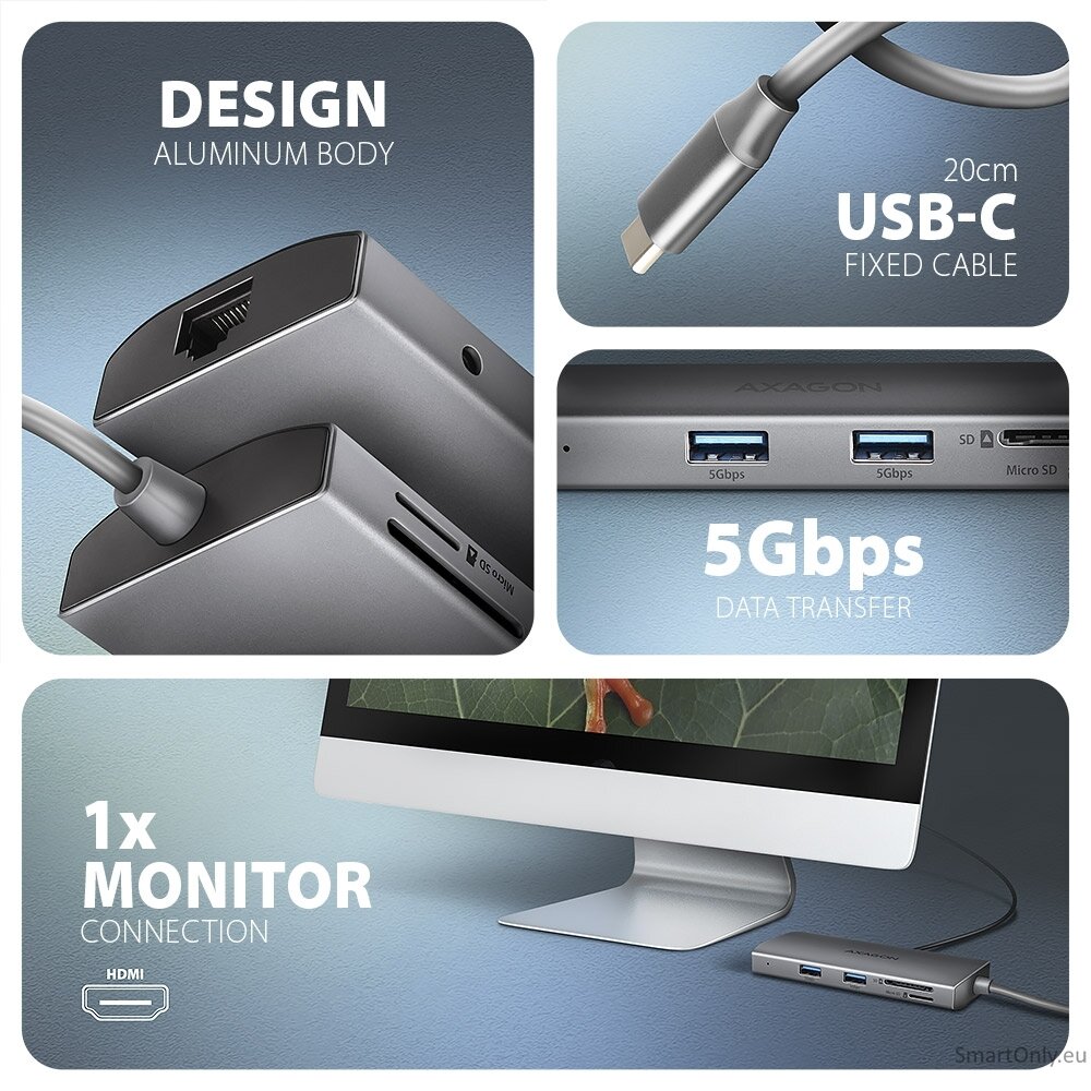 AXAGON Multi port USB-C 5Gbps hub | HMC-8HLSA 3 AXAGON Multi port USB-C 5Gbps hub | HMC-8HLSA 3