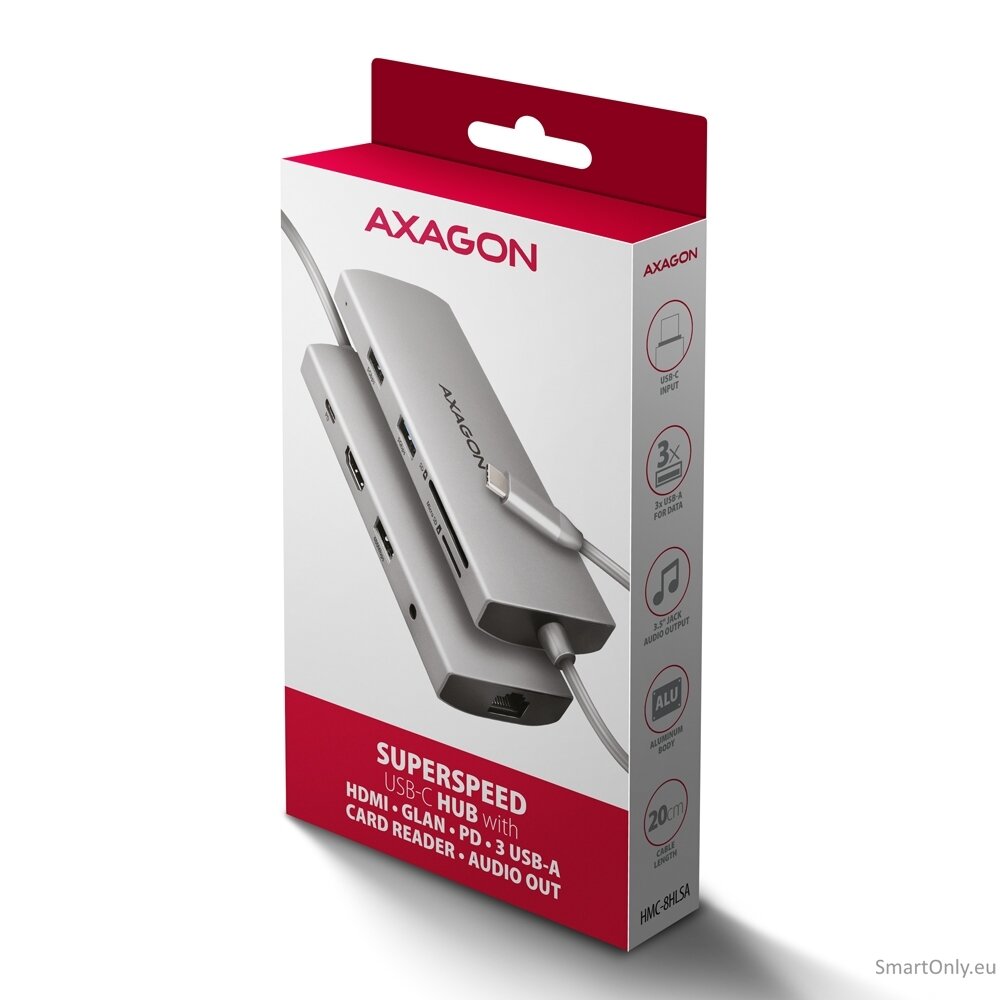 AXAGON Multi port USB-C 5Gbps hub | HMC-8HLSA 8