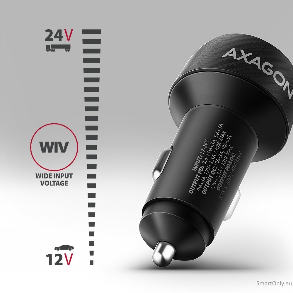AXAGON PWC-PQ48 Car charger 48W, USB-A + USB-C, PD3.0/PPS/QC4+/SFC, Black 2