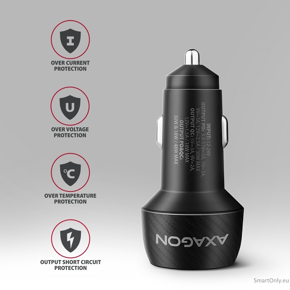 AXAGON PWC-PQ48 Car charger 48W, USB-A + USB-C, PD3.0/PPS/QC4+/SFC, Black 5 AXAGON PWC-PQ48 Car charger 48W, USB-A + USB-C, PD3.0/PPS/QC4+/SFC, Black 5