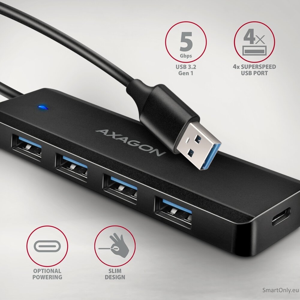 AXAGON Travel four-port USB-A 5Gbps hub | HUE-C1A 1 AXAGON Travel four-port USB-A 5Gbps hub | HUE-C1A 1