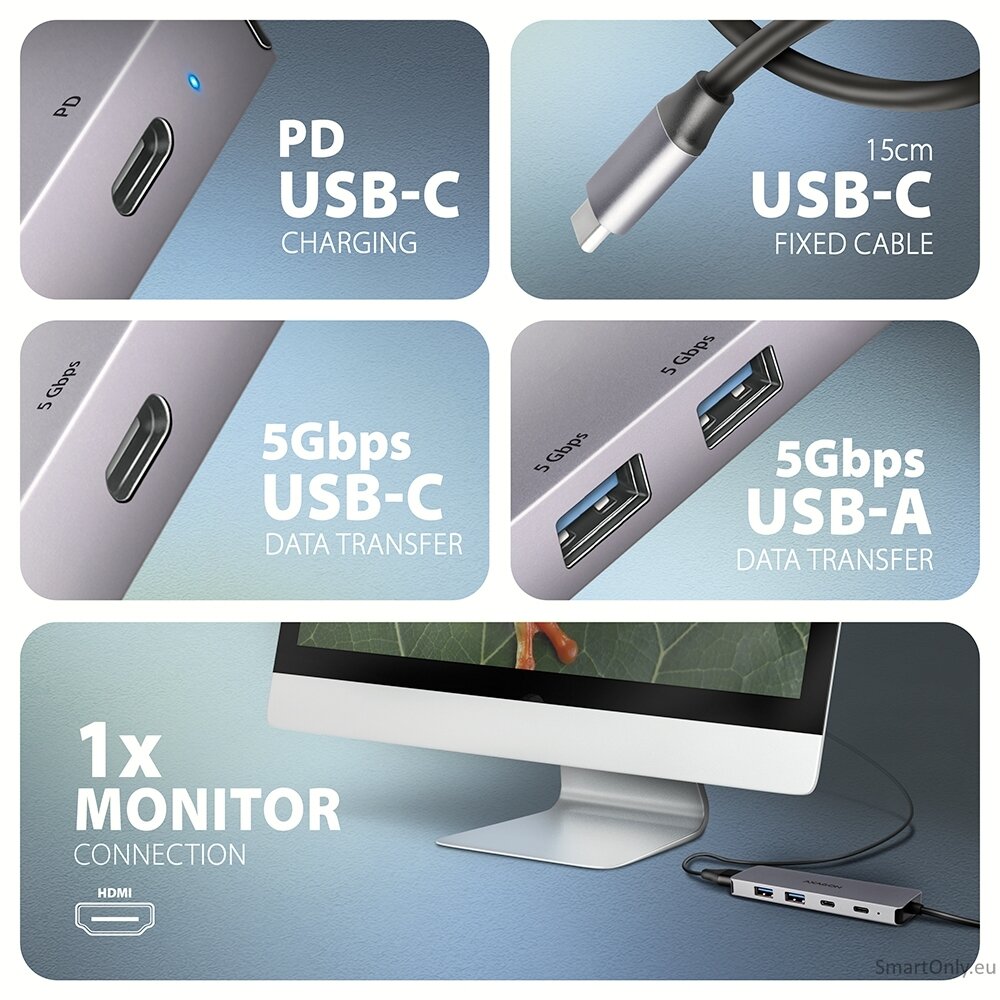 AXAGON USB-C 5Gbps 5in1 Hub | HMC-5H60 2