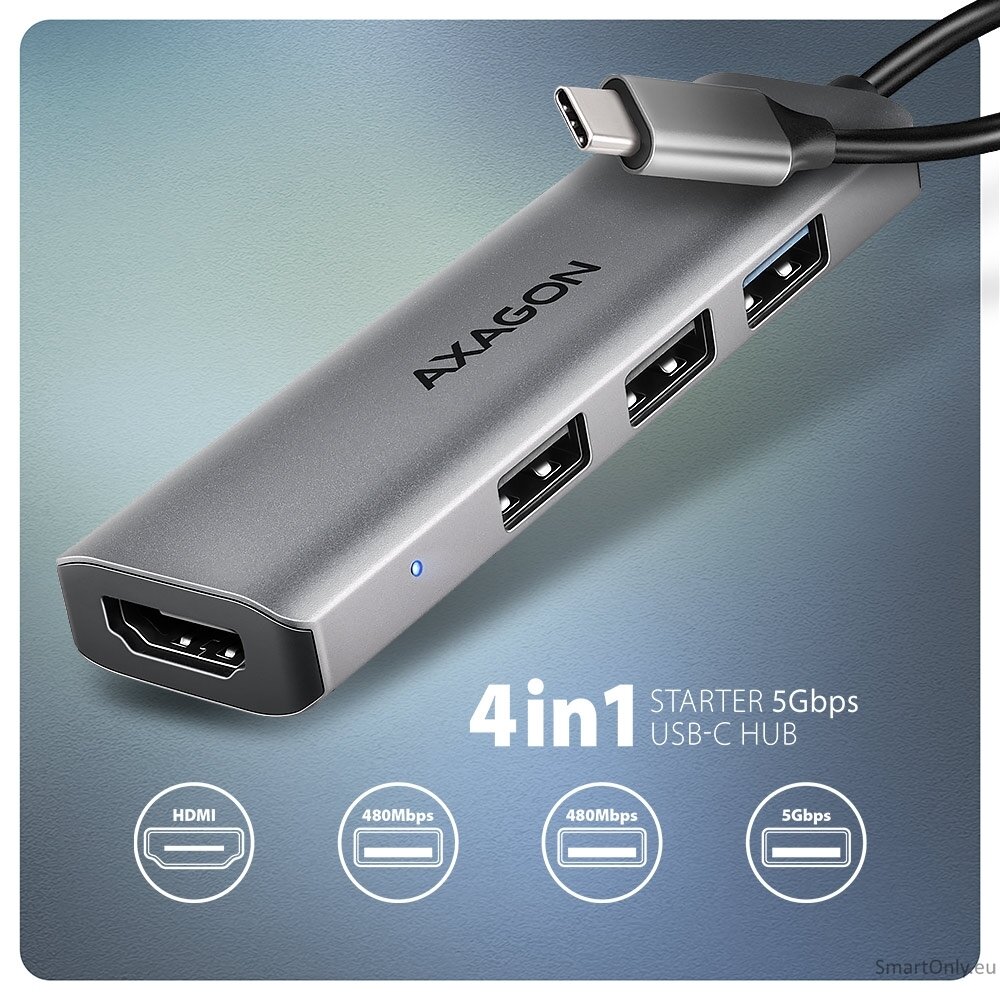 AXAGON USB-C 5Gbps STARTER 4in1 Hub | HMC-H3A 1