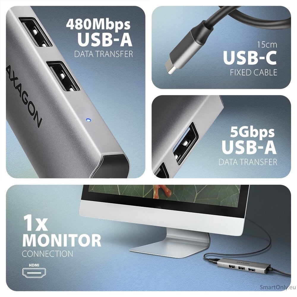 AXAGON USB-C 5Gbps STARTER 4in1 Hub | HMC-H3A 3 AXAGON USB-C 5Gbps STARTER 4in1 Hub | HMC-H3A 3