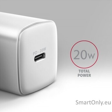 AXAGON ACU-PD20W Wall charger 20W, 1x port USB-C, PD3.0/PPS/QC4+/AFC/Apple, white