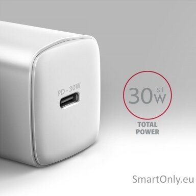 AXAGON ACU-PD30W Sil Wall charger 30W, 1x port USB-C, PD3.0/PPS/QC4+/SFC/AFC/Apple, white AXAGON ACU-PD30W Sil Wall charger 30W, 1x port USB-C, PD3.0/PPS/QC4+/SFC/AFC/Apple, white