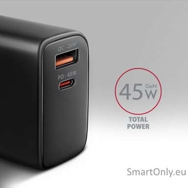 AXAGON ACU-PQ45 GaN Wall charger 45W, 2x port (USB-A + USB-C) PD3.0/PPS/QC4+/SFC 2.0/Apple AXAGON ACU-PQ45 GaN Wall charger 45W, 2x port (USB-A + USB-C) PD3.0/PPS/QC4+/SFC 2.0/Apple