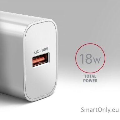 AXAGON ACU-QC18W Wall charger 18W, 1x port USB-A, QC3.0/AFC/Apple, white