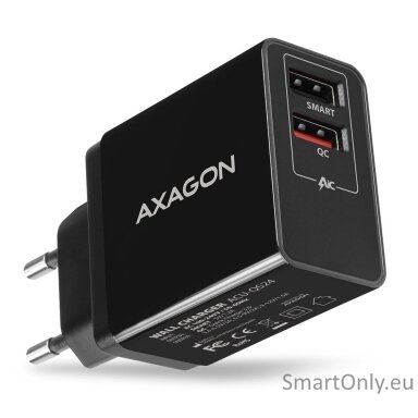 AXAGON ACU-QS24 QUICK and SMART Wall charger, 2x USB port QC3.0/AFC/FCP + 5V-1.2A, 24W AXAGON ACU-QS24 QUICK and SMART Wall charger, 2x USB port QC3.0/AFC/FCP + 5V-1.2A, 24W