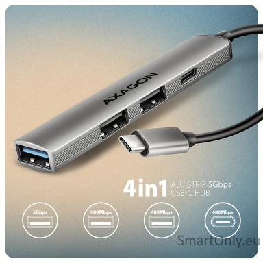 AXAGON ALU STRIP USB-C 4 port hub | HUE-STC