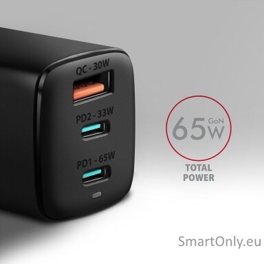 AXAGON GaN wallcharger 3x port (USB-A + 2x USB-C), 65W | ACU-DPQ65 AXAGON GaN wallcharger 3x port (USB-A + 2x USB-C), 65W | ACU-DPQ65
