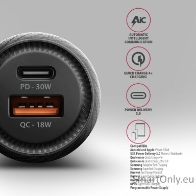 AXAGON PWC-PQ48 Car charger 48W, USB-A + USB-C, PD3.0/PPS/QC4+/SFC, Black AXAGON PWC-PQ48 Car charger 48W, USB-A + USB-C, PD3.0/PPS/QC4+/SFC, Black