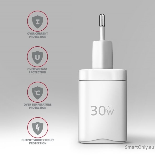 AXAGON ACU-PD30W Sil Wall charger 30W, 1x port USB-C, PD3.0/PPS/QC4+/SFC/AFC/Apple, white 4