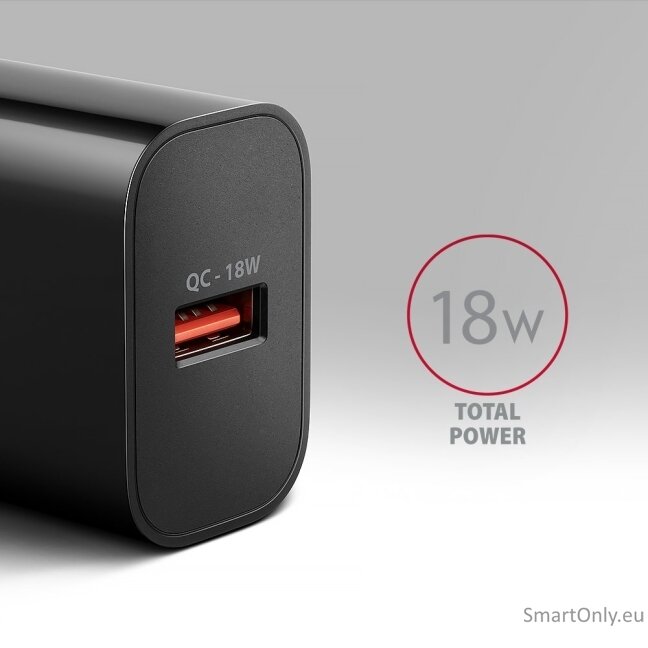 AXAGON ACU-QC18 Wall charger 18W, 1x port USB-A, QC3.0/AFC/Apple, black 1
