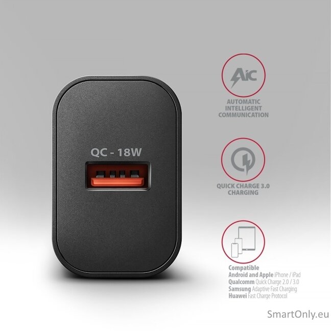 AXAGON ACU-QC18 Wall charger 18W, 1x port USB-A, QC3.0/AFC/Apple, black 3