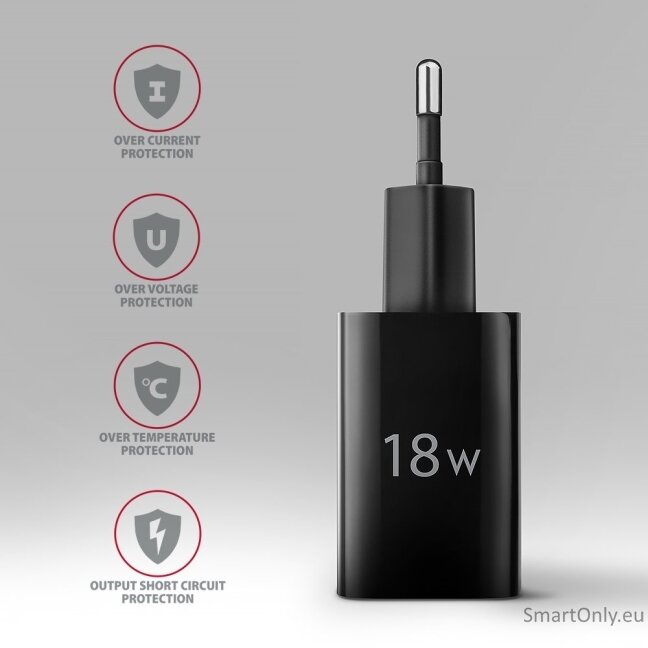 AXAGON ACU-QC18 Wall charger 18W, 1x port USB-A, QC3.0/AFC/Apple, black 4