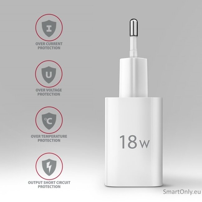 AXAGON ACU-QC18W Wall charger 18W, 1x port USB-A, QC3.0/AFC/Apple, white 4