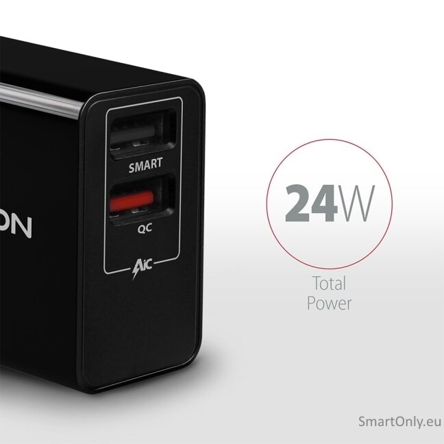 AXAGON ACU-QS24 QUICK and SMART Wall charger, 2x USB port QC3.0/AFC/FCP + 5V-1.2A, 24W 1