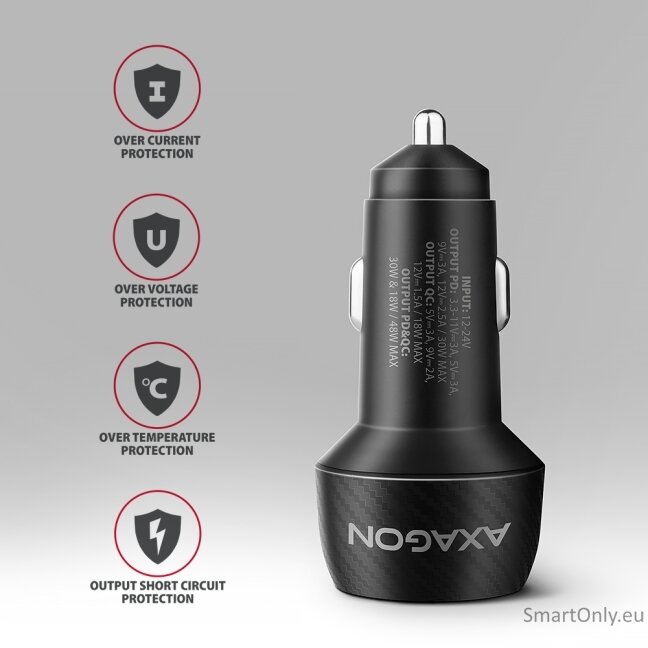 AXAGON PWC-PQ48 Car charger 48W, USB-A + USB-C, PD3.0/PPS/QC4+/SFC, Black 5