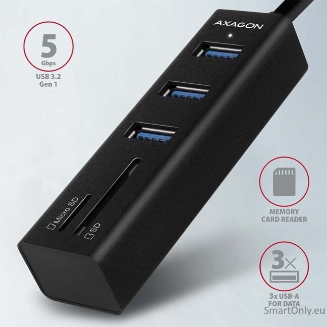 AXAGON SuperSpeed USB-A Hub and Card Reader | HMA-CR3A 1
