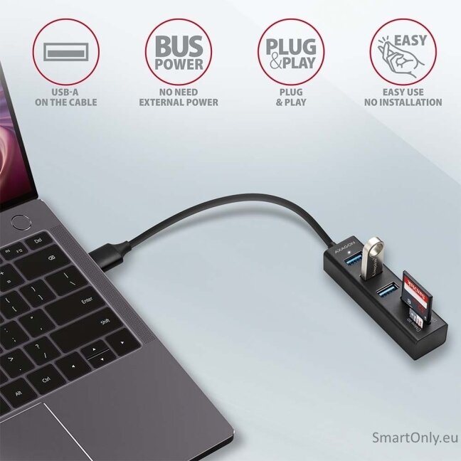 AXAGON SuperSpeed USB-A Hub and Card Reader | HMA-CR3A 3