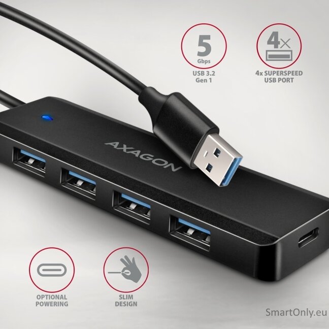 AXAGON Travel four-port USB-A 5Gbps hub | HUE-C1A 1