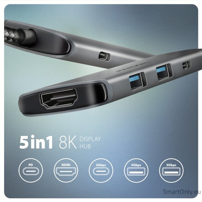 AXAGON USB-C 5Gbps 5in1 8K Hub | HMC-5H8K 1 AXAGON USB-C 5Gbps 5in1 8K Hub | HMC-5H8K 1