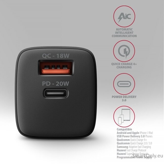 AXAGON Wallcharger 2x port (USB-A + USB-C), 20W | ACU-PQ20 3
