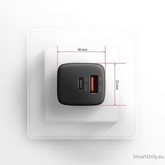 AXAGON Wallcharger 2x port (USB-A + USB-C), 20W | ACU-PQ20 7